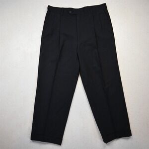 Bespoke 34x28 Dark Blue Check Wool Pleated Cuffed Baggy High Waist Dress Pants